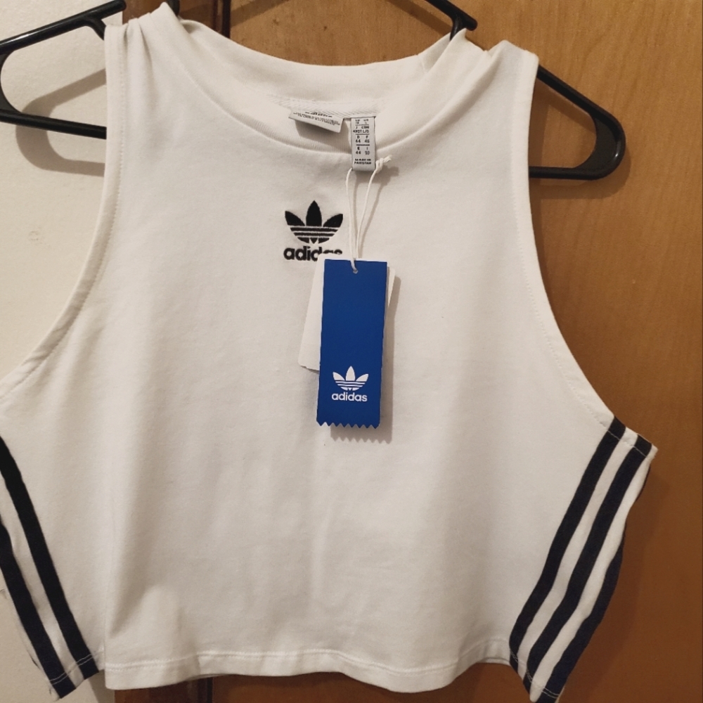 Adidas white cropped tank size L